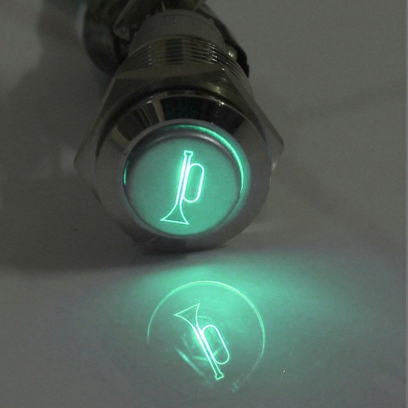 ESUPPORT 12V Car Auto Green LED Light Momentary Speaker Horn Push Button Metal Toggle Switch 19mm - Image 4